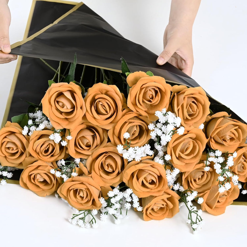 Waipfaru 50 Pcs Yellow Roses Fake Velet Roses