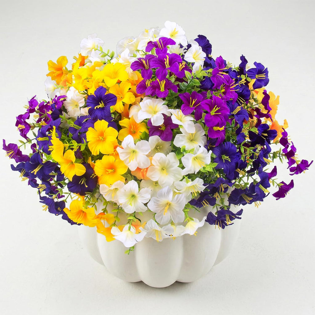 Daynight 16Pcs Artificial Petunias Flowers, Realistic Flowers for Outdoor (16, White,Yellow,Purple,RedViolet)