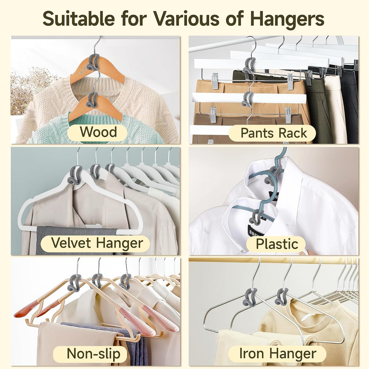 Mlici 60 Pack Velvet Space-Saving Hanger Connector Hooks for Closet, Gray