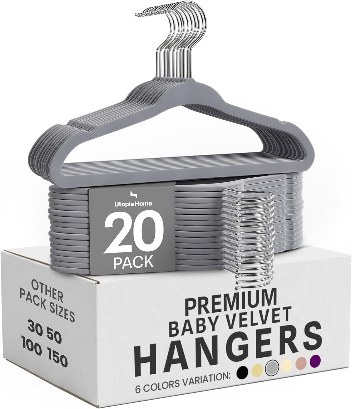 Utopia Home Kids Velvet Hanger 20 Pack – 11" Premium Baby Hangers - Grey