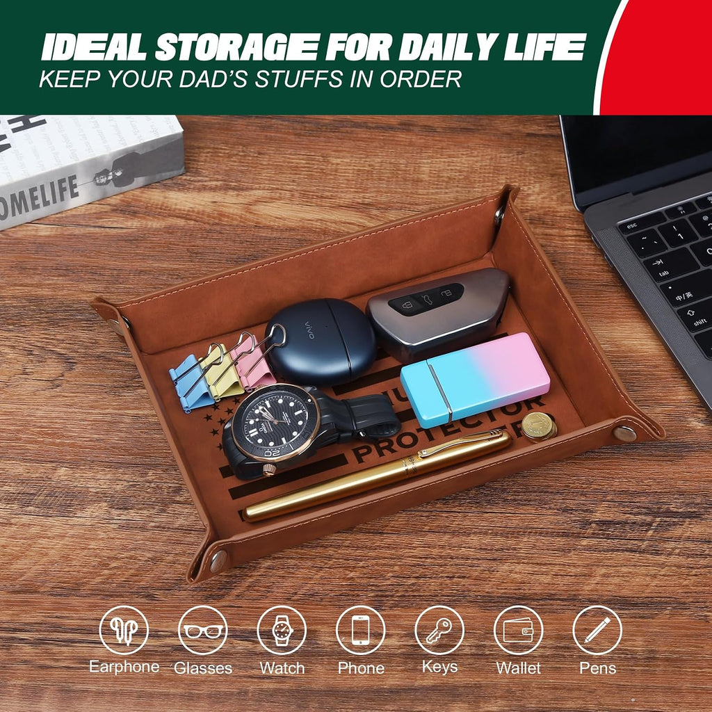 Fathers Day Dad Gifts for Husband Dad - Fathers Day Dad’s Gifts from Daughter Son Wife, Dads Birthday Gift - Christmas Ideal Gift for Dads, Husband, Stepdad, Men - PU Leather Tray
