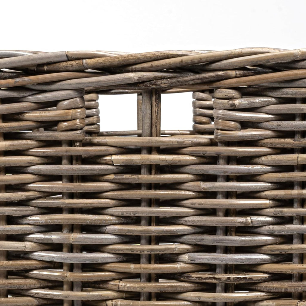 happimess Yael Coastal Hand-Woven Rattan Basket with Wheels, Kubu Gray