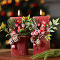 Conelist 2 Pcs Christmas Burgundy Pillar Candles 3 x 6in with Pine Branch