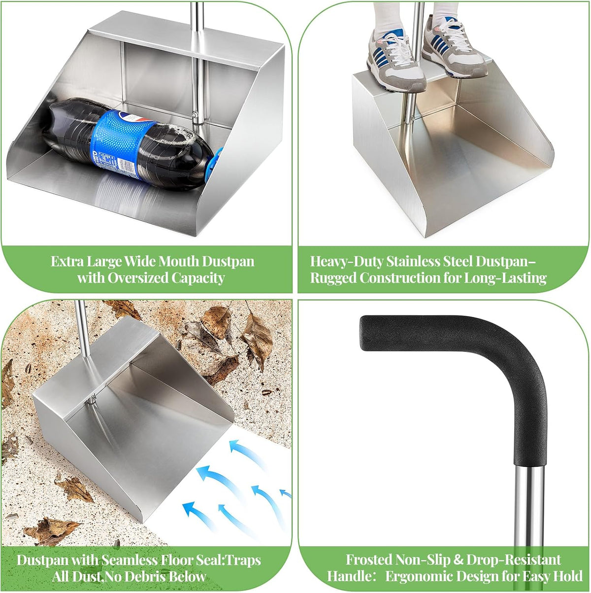 Extra Large Dust Pan with Long Handle,Metal Dust Pan for Jumbo Debris Pan