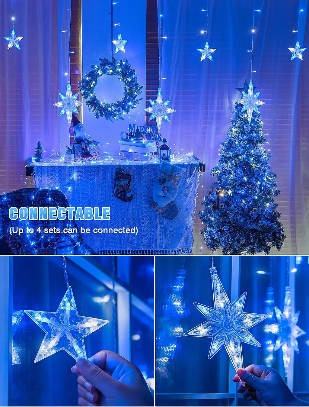 Star Icicle Lights Outdoor,126 Led 12 Star Hanging String Light
