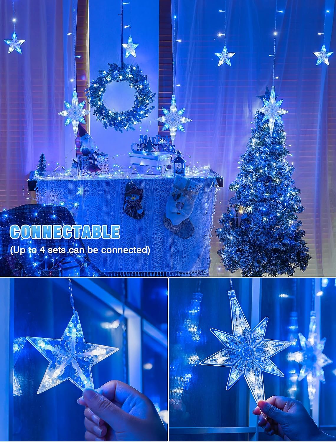 Star Icicle Lights Outdoor,126 Led 12 Star Hanging String Light
