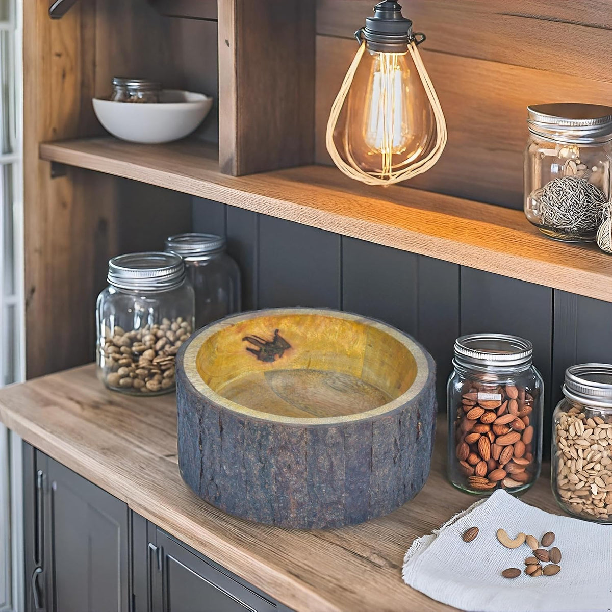 Handcrafted Mango Wood Decorative Bowl with Natural Bark Edge – Rustic Wooden Centerpiece Bowl for Potpourri, Candy Dish, Key Holder & Small Fruit Display – Farmhouse & Boho Home Décor Accent (7 Inch)