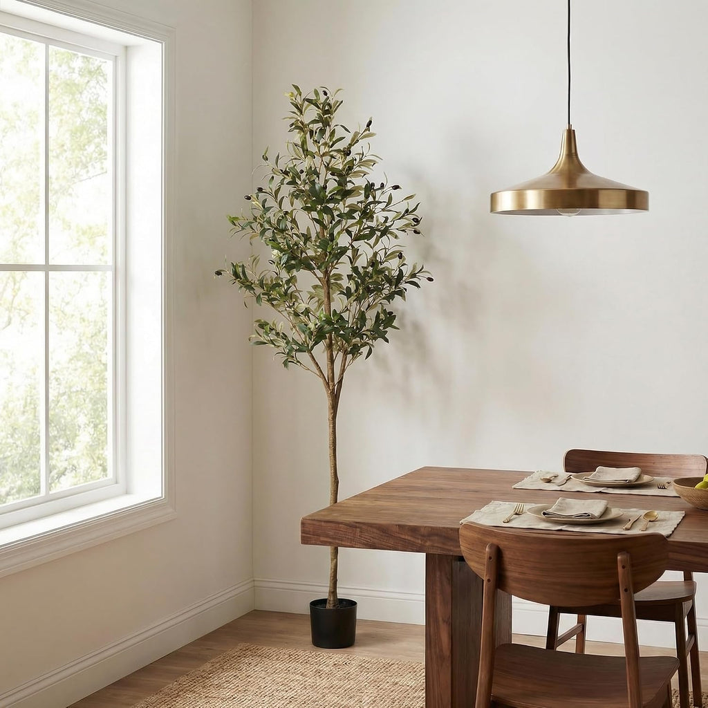 Artificial Olive Tree, 6FT Faux Olive Trees with Lifelike Olive Branches and Fruits, Fake Floor Plants with Pot for Indoor Home Office Living Room Outdoor Decor