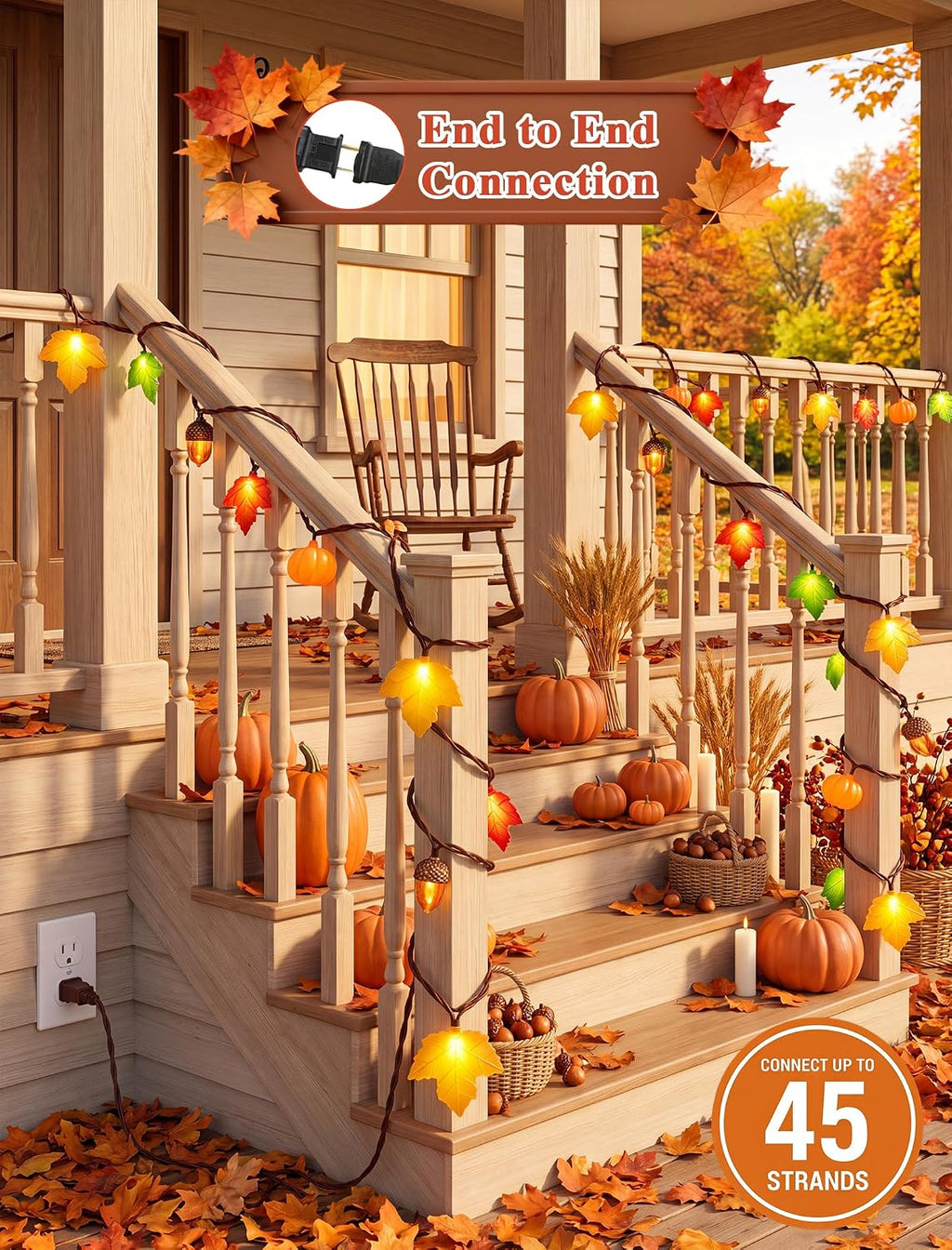 Fall Decor String Lights, 8.5FT 10 LED Thanksgiving Lights Outdoor Plug in