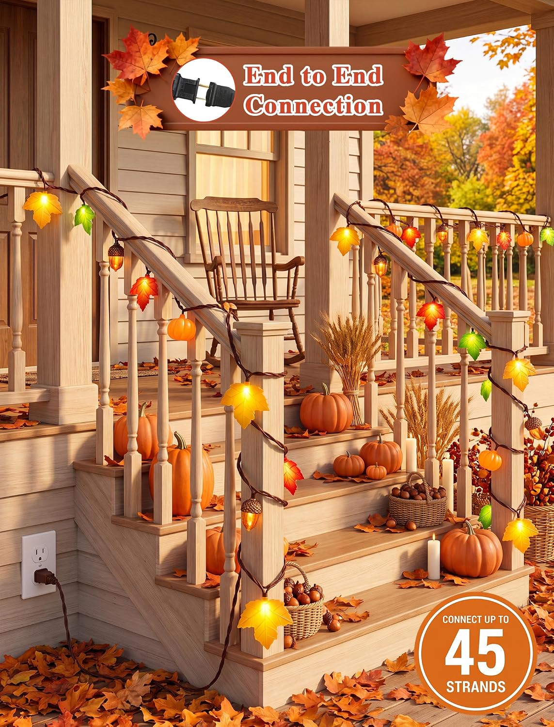 Fall Decor String Lights, 8.5FT 10 LED Thanksgiving Lights Outdoor Plug in