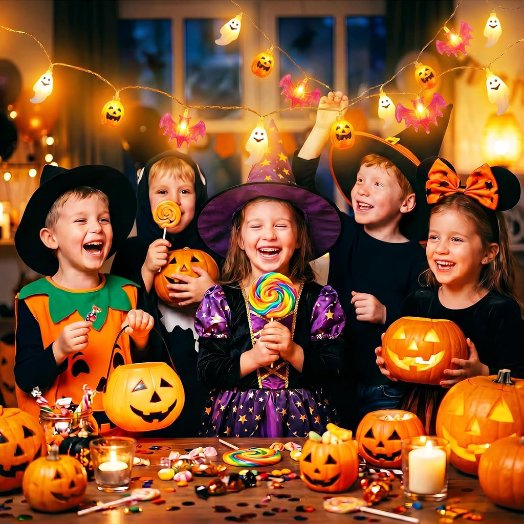 Halloween String Lights Indoor: 16.4 FT 30 LED Pumpkin Ghost Bats Lighted Decorations – 8 Modes Waterproof Timer for Window Porch House Room Bedroom Party Decor