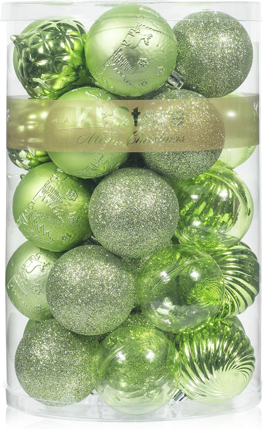 KI Store Light Green Christmas Balls 34pcs 2.36-Inch Christmas Tree Decoration Ornaments for Xmas Tree Holiday Wreath Garland Decor Ornaments Hooks Included