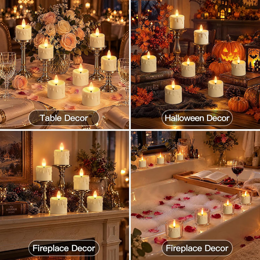 Kimjo Rechargeable Flameless Tea Lights Candles with Charging Base, 12 Pack
