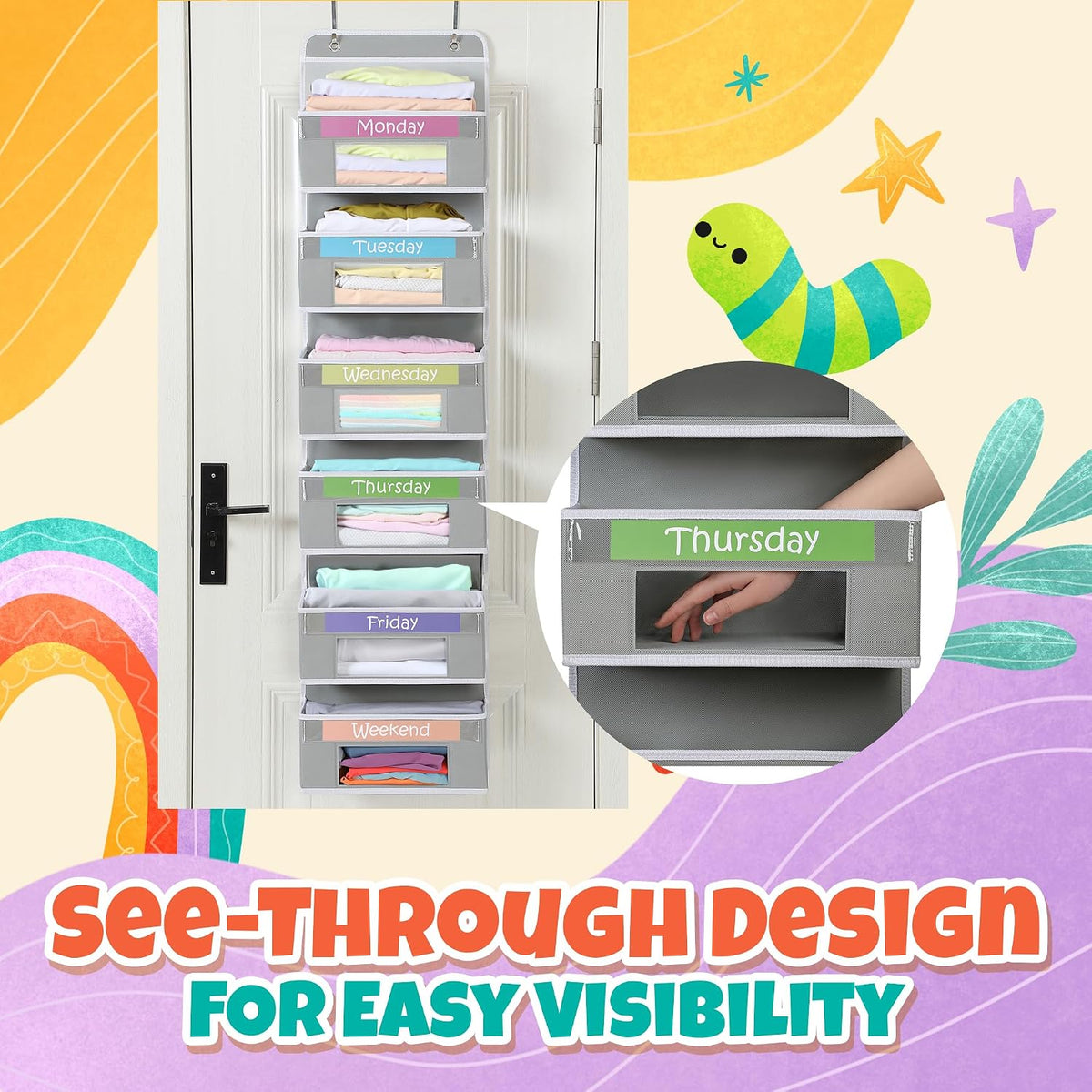 Weekly Clothes Organizer for Kids, Hanging Closet Daily Outfit Storage
