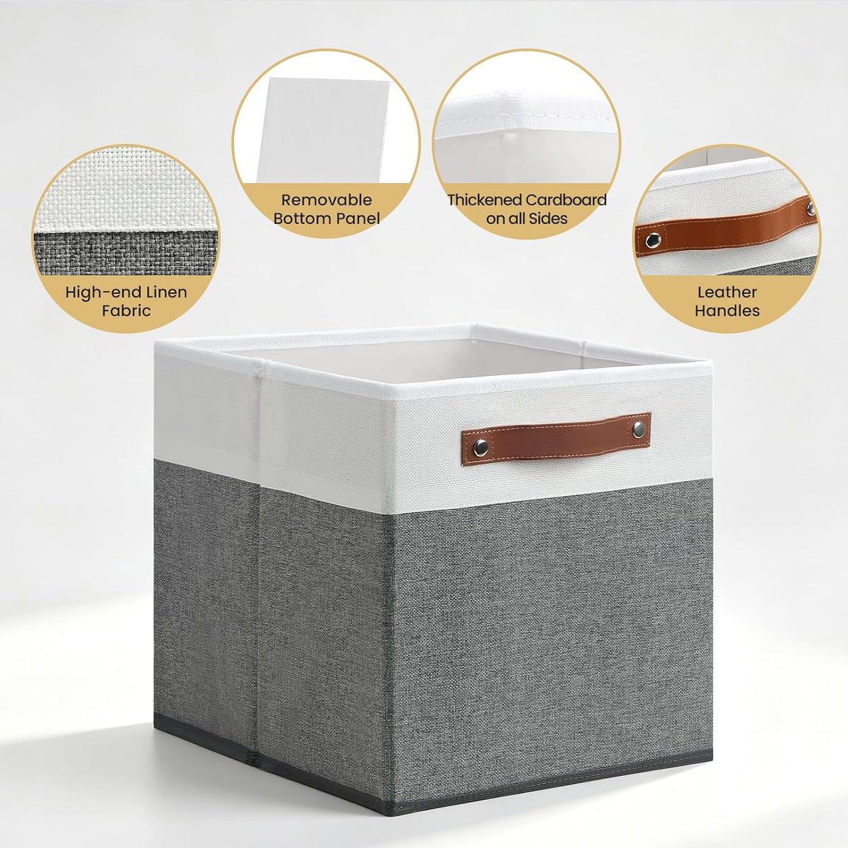 Posprica 13x13x13 Storage Cube Bins, Foldable Fabric Organizer Bins Storage Cubes Baskets Box Drawers for Shelves, Closet, Wardrobe, Bookshelf, 4 Pack, White/Gray