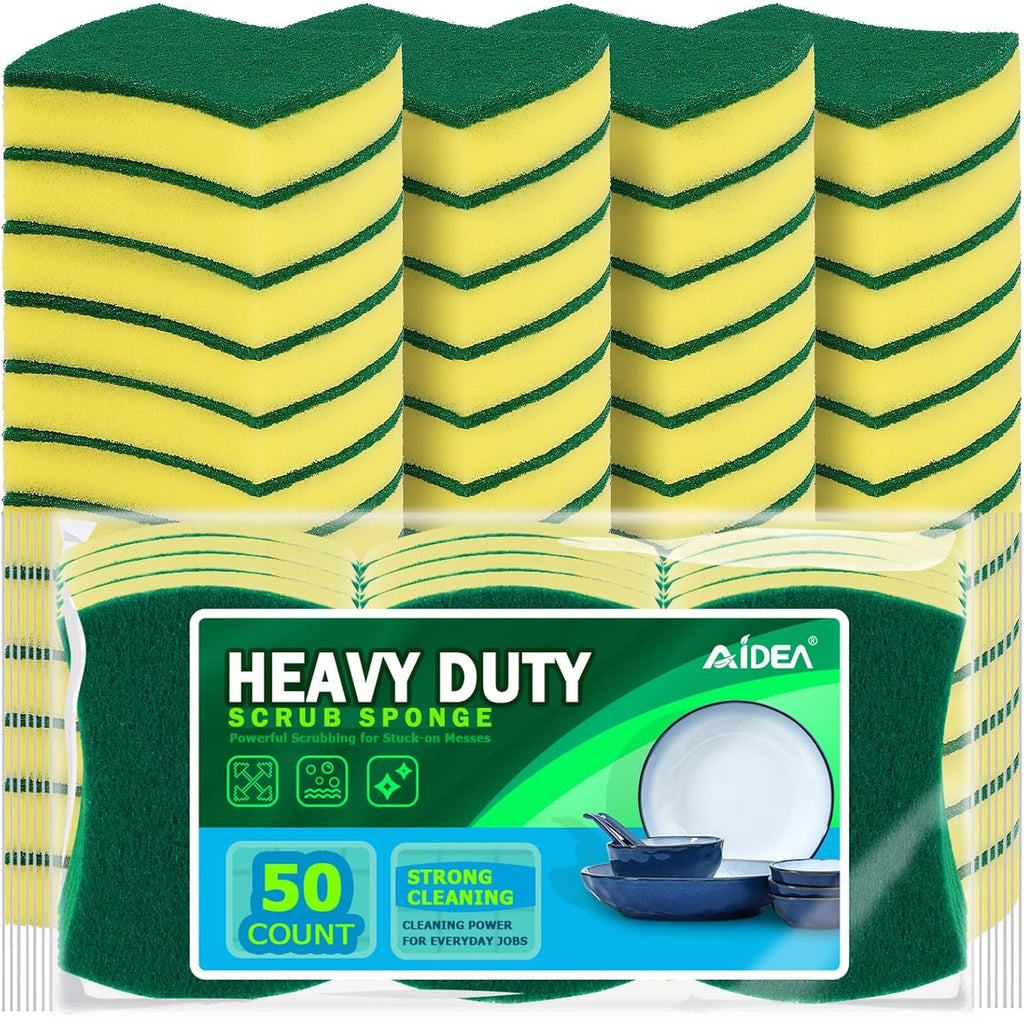 AIDEA Heavy Duty Sponges Kitchen 50PK, Dish Sponge Kitchen, Scrub Sponges