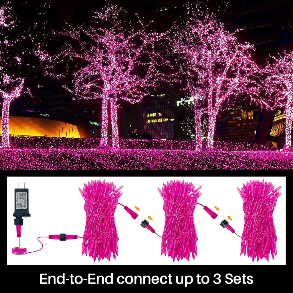LAMPHOME 300 LED Pink Christmas String Lights, 99FT 16Modes Valentine Room Lights, connectable Plug in Indoor Outdoor for Christmas Bedroom Valentines Party Decoration