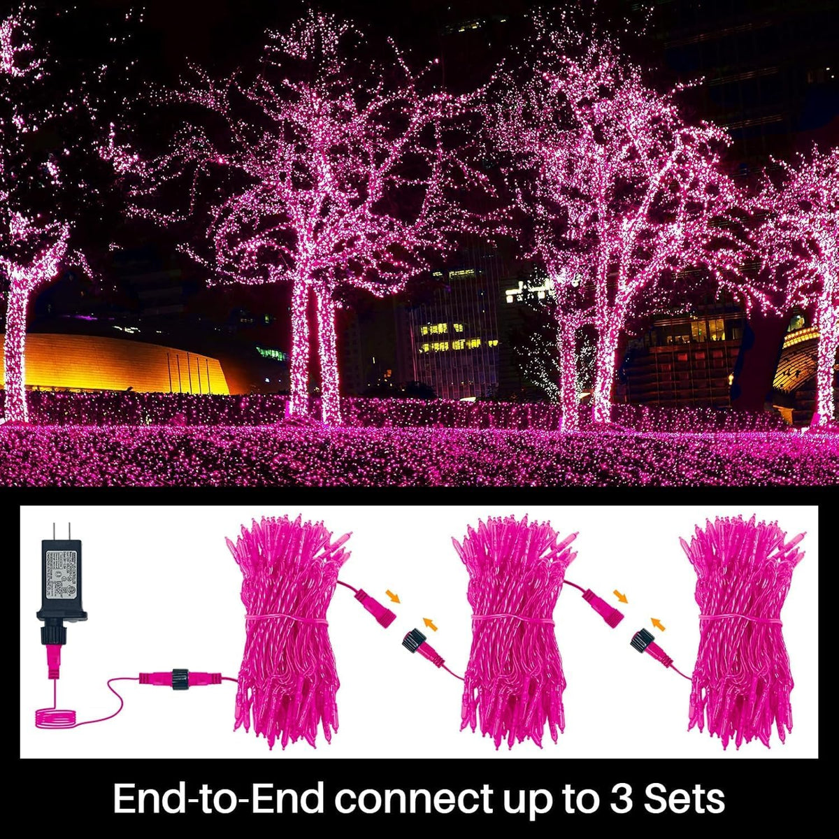 LAMPHOME 300 LED Pink Christmas String Lights, 99FT 16Modes Valentine Room Lights, connectable Plug in Indoor Outdoor for Christmas Bedroom Valentines Party Decoration