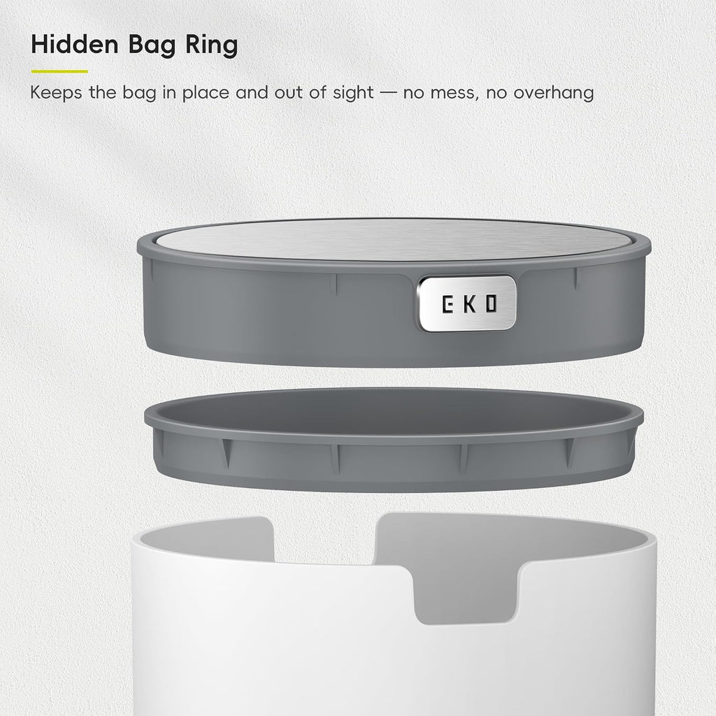 EKO Fandy 0.58 Gal/2.2L Mini Trash Can with Lid, Swing-Top Desktop Trash Can for Bathroom, Countertop, Vanity, Desk or Office, Small Garbage Bin (White)