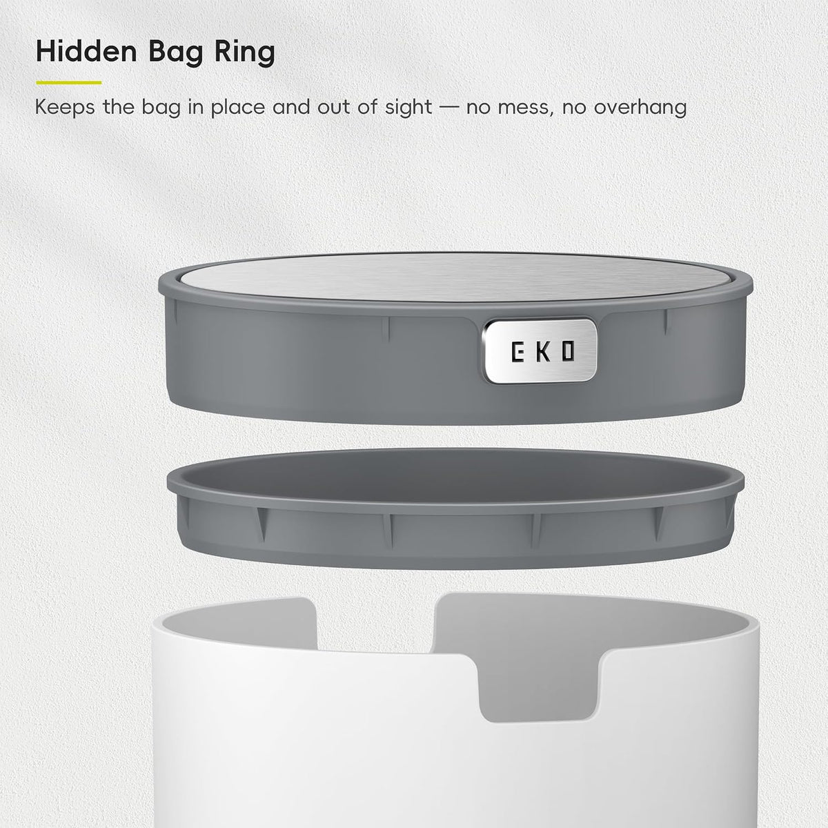 EKO Fandy 0.58 Gal/2.2L Mini Trash Can with Lid, Swing-Top Desktop Trash Can for Bathroom, Countertop, Vanity, Desk or Office, Small Garbage Bin (White)