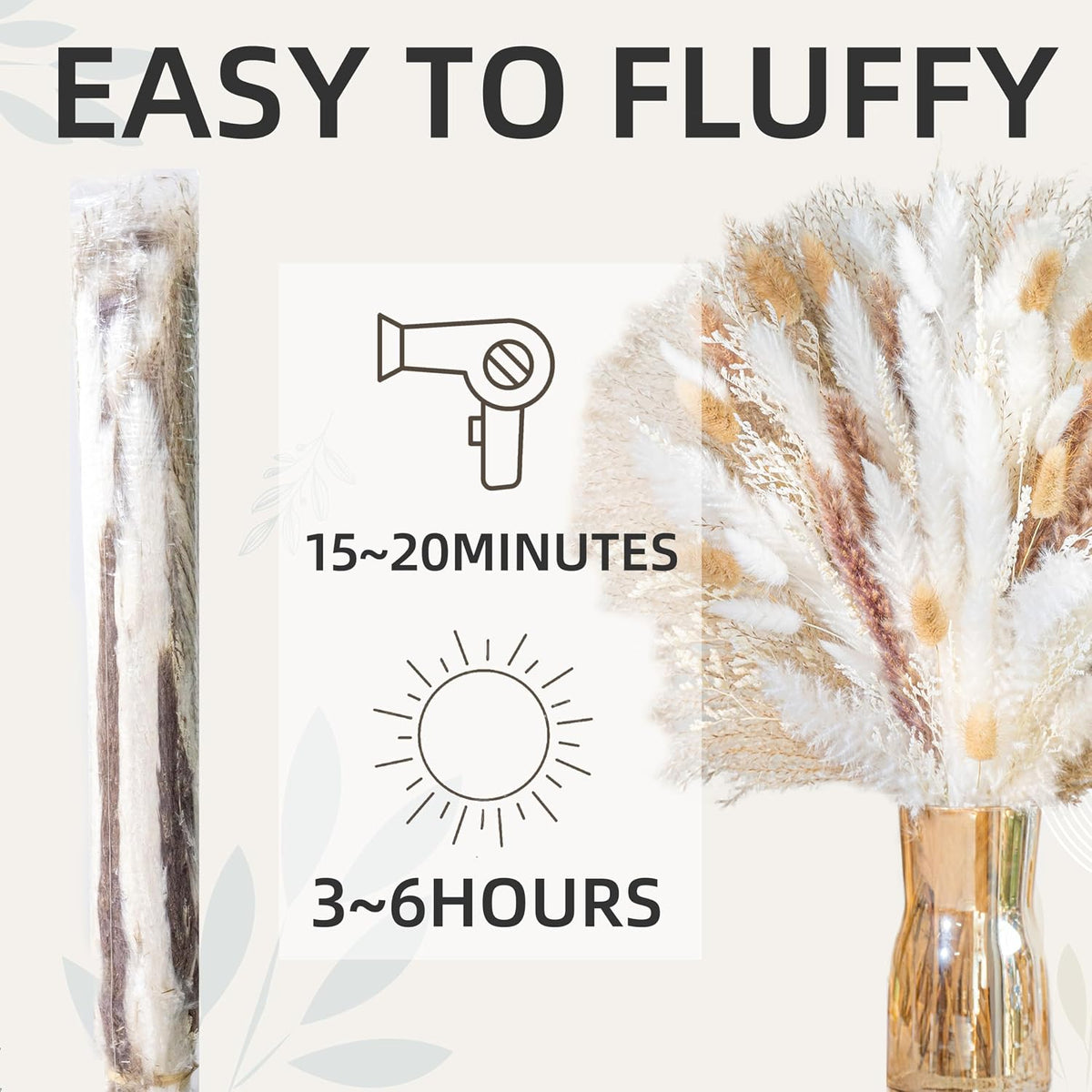 Natural Pampas Grass 8kind Grass Mix Bouquet | Dried Pampas Bouquet for Wedding Boho Flowers Home Table Desk Decor, Rustic Farmhouse Decor (93PCS) (Pack of 2)