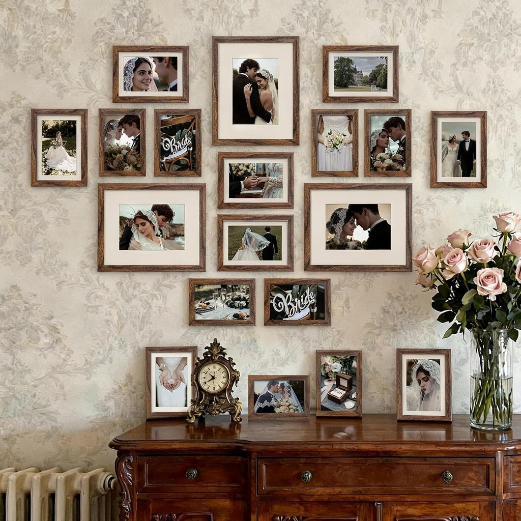 upsimples Picture Frames set of 19, Including 8x10, 5x7, 4x6 Brown Frame