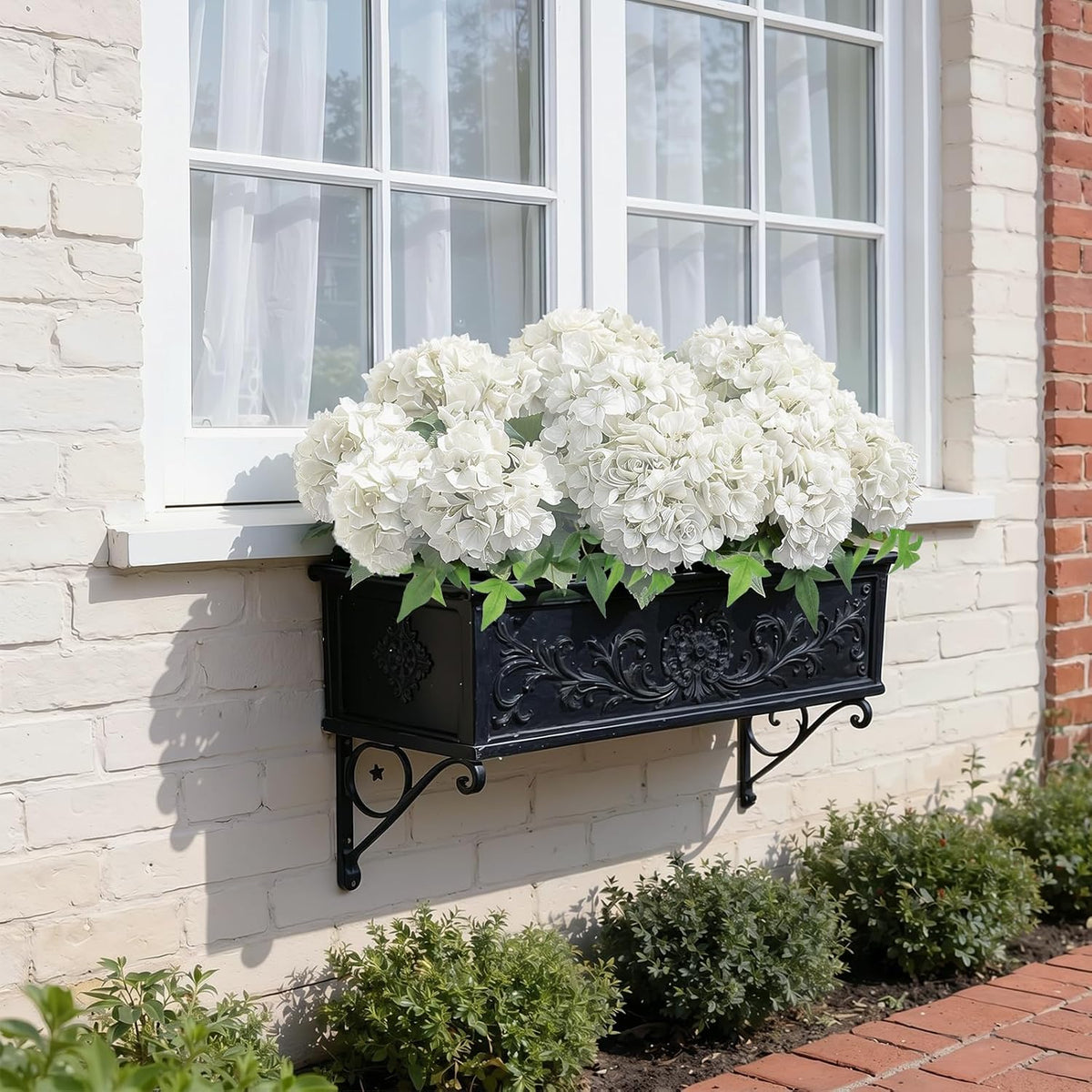 6pcs White Hydrangea Artificial Flowers & Faux Greenery 35in