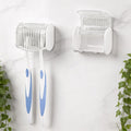 2 Pack Toothbrush Holder Wall Mounted with Cover for Bathroom, 2 Slots Toothbrush Storage Organizer for Shower, Self Adhesive Toothbrush Hanger (White)