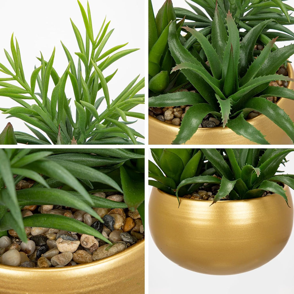 Briful Fake Succulents in Gold Metal Pot, Artificial Succulent Plants Arrangement for Home Decor, Small Faux Potted Plants Tabletop Centerpiece, Desk Office Bathroom Shelf Decorations