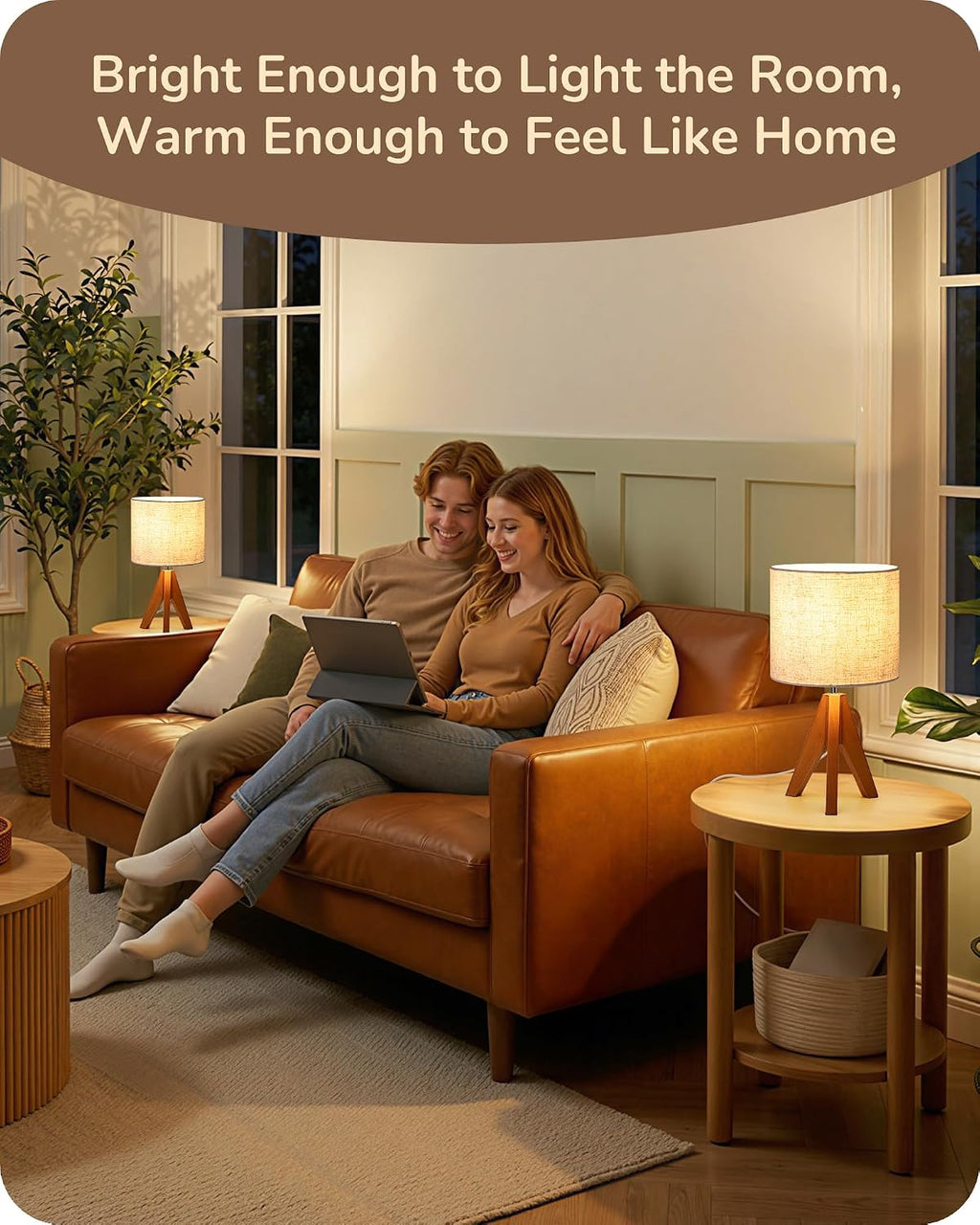 EDISHINE Tripod Table Lamp, Small Cute Bedside Lamp, 14.2 Inch, E26 Base