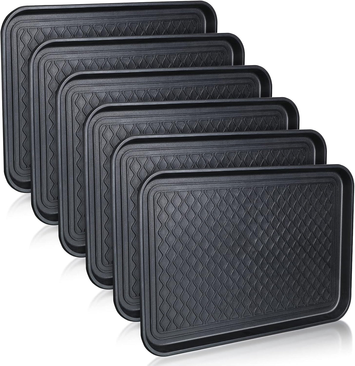 6 Pcs PET Boot Tray Waterproof Shoe Mat Tray,24 x 16 x 1.2 inch,Black