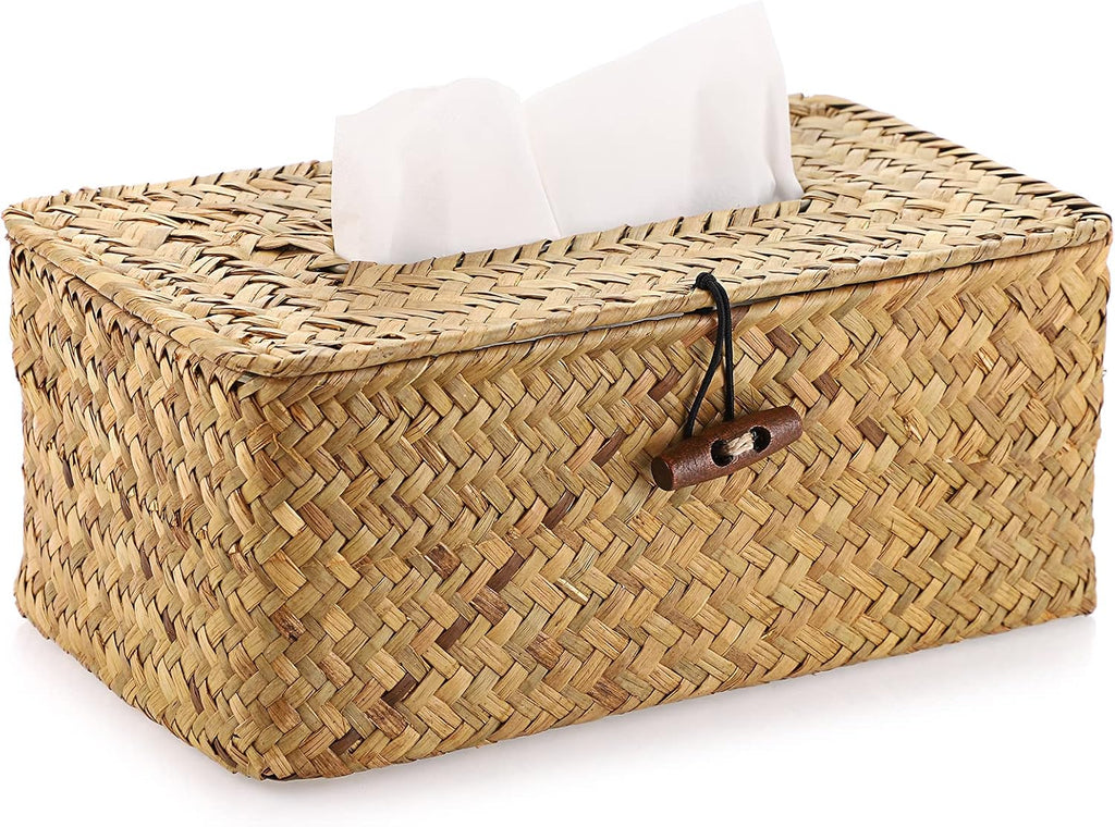Sumnacon Tissue Box Cover Rectangle Seagrass Woven Tissue Box Holder,Yellow