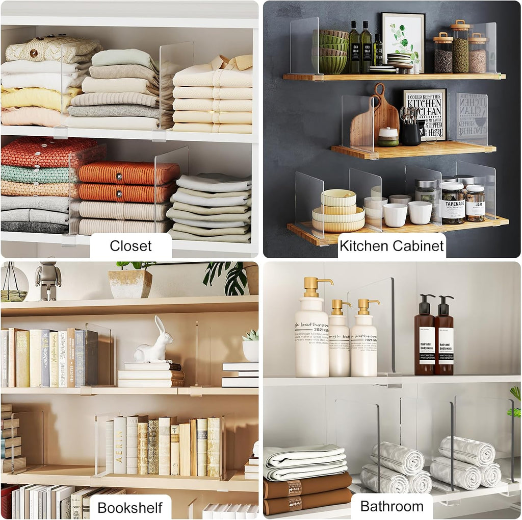 Purse Organizer for Closet Shelf Dividers: Clear Acrylic 16-Pack