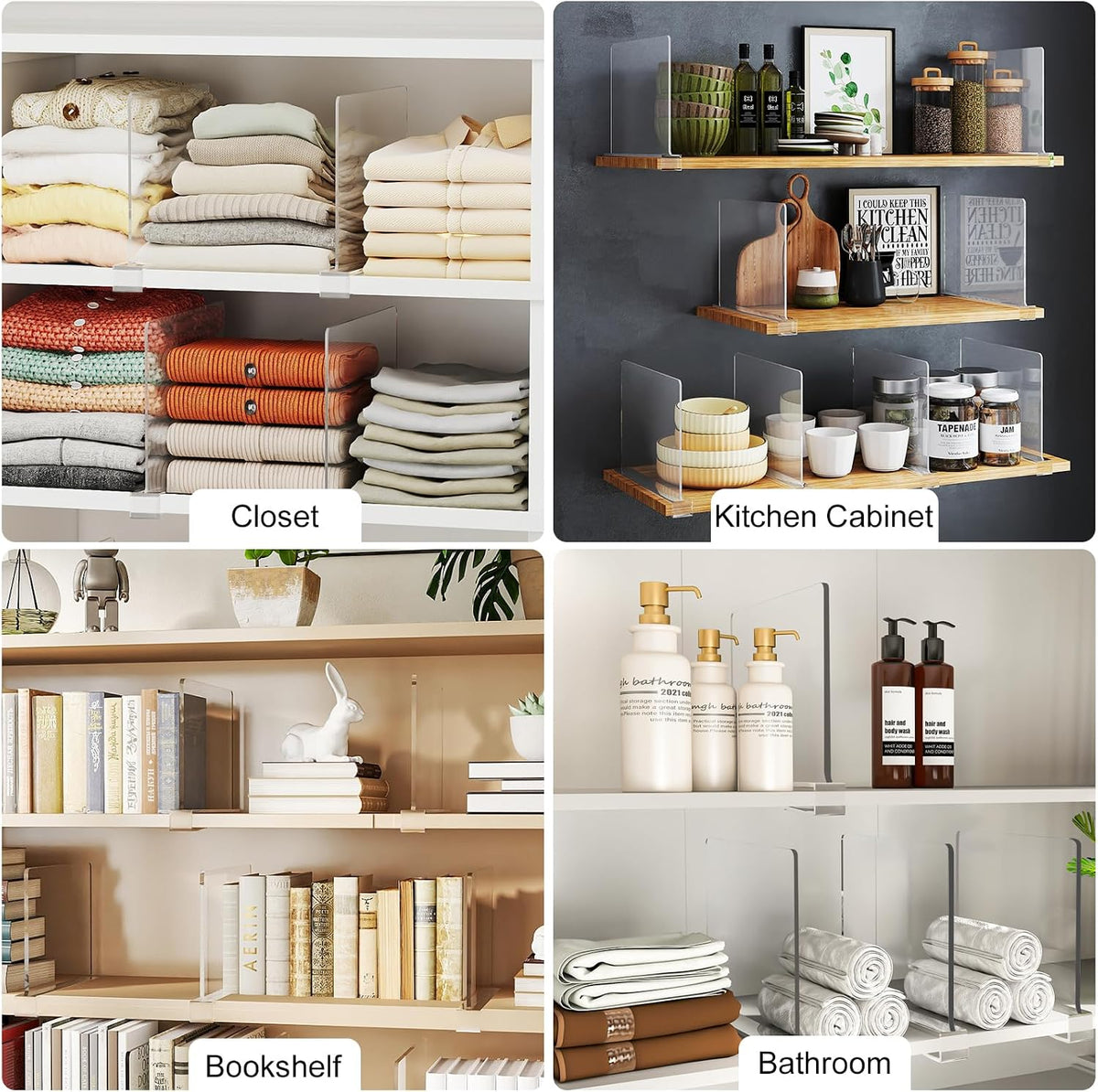 Purse Organizer for Closet Shelf Dividers: Clear Acrylic 16-Pack