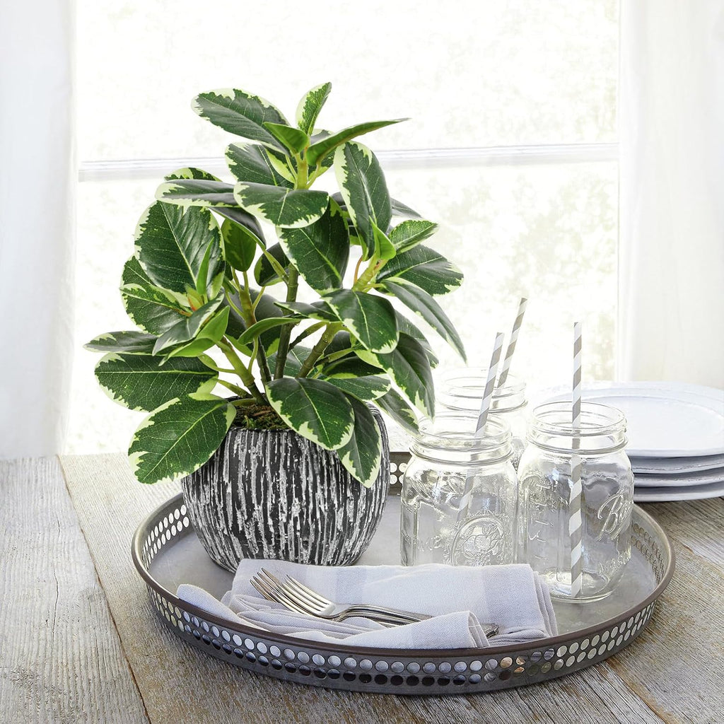 SHOHAYTO Artificial Plants Indoor Outdoor, Faux Variegated Oak Leaf Plant