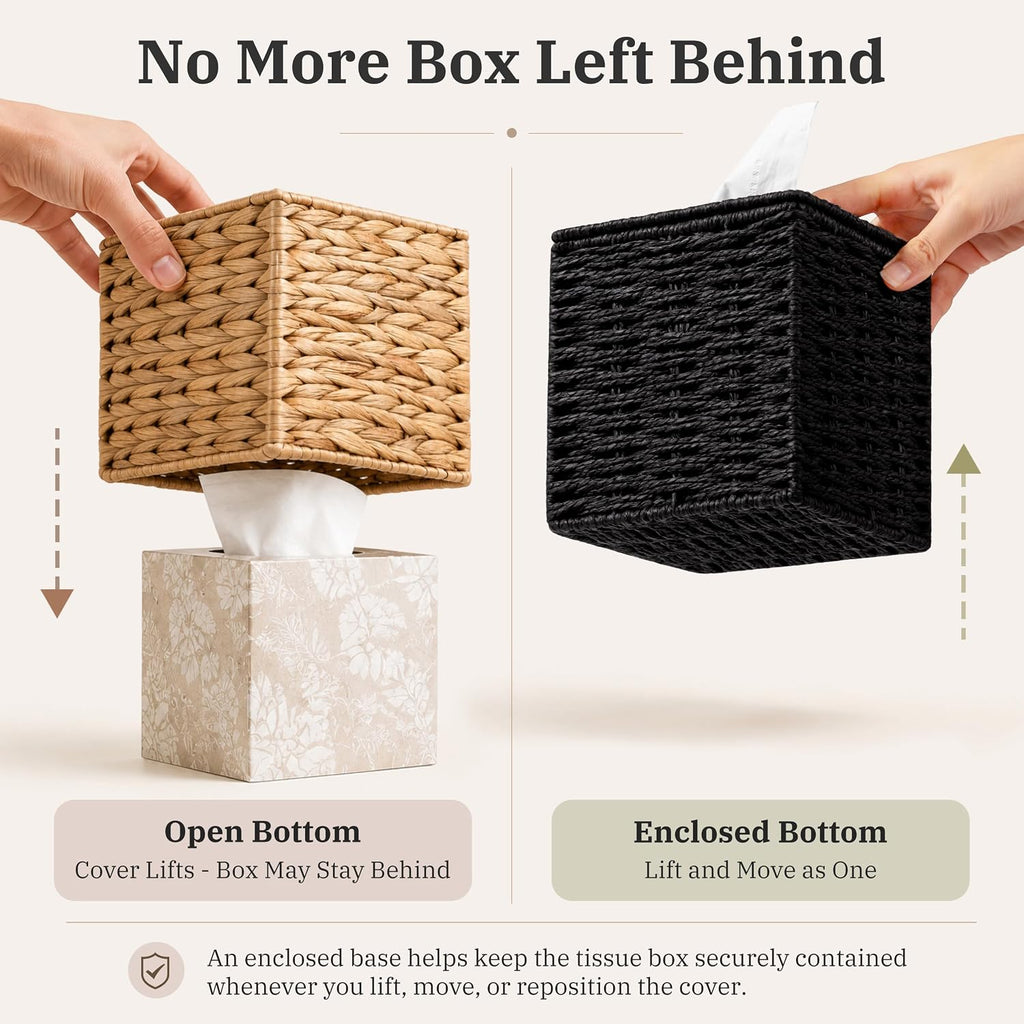 Black Tissue Box Cover, Hand Woven Square Tissue Box Holder