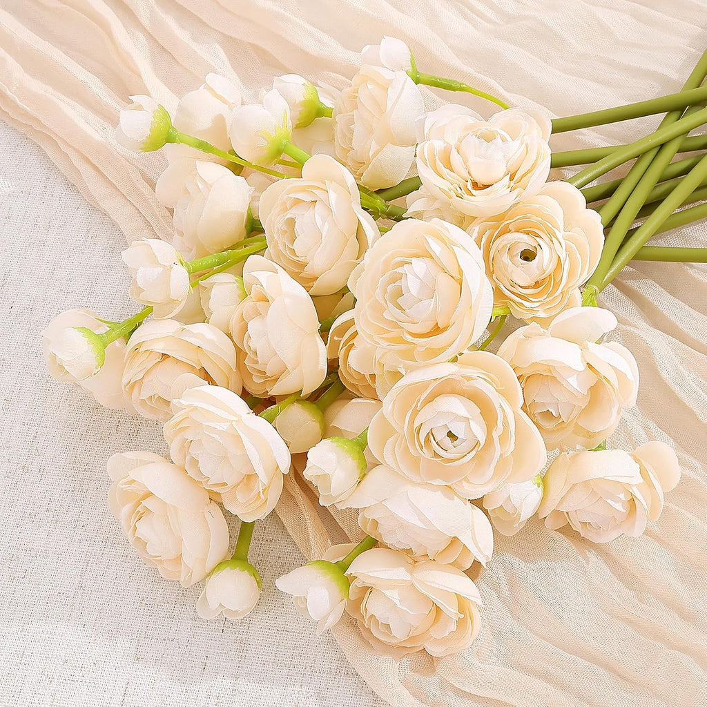 U'Artlines Mini Ranunculus Artificial Flowers Bouquet 20 PCS Creamy