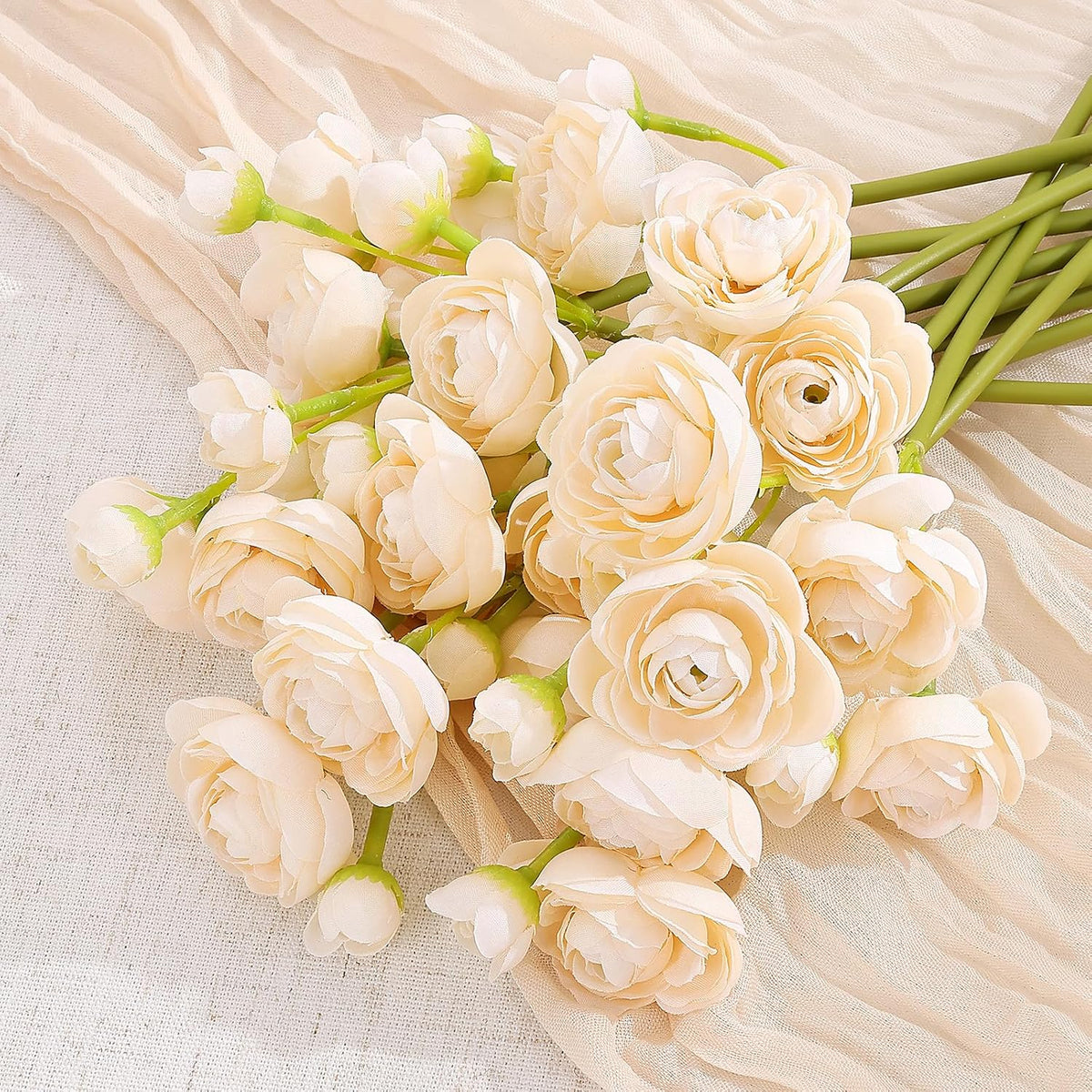 U'Artlines Mini Ranunculus Artificial Flowers Bouquet 20 PCS Creamy
