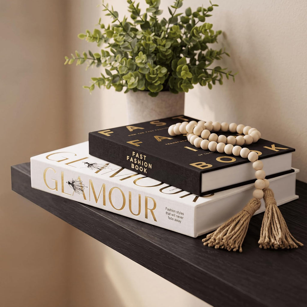 Decorative Books for Home Decor – Black & Ivory Linen Faux Books for Decoration: Aesthetic Fake Book Shelf, Living Room, Mantle, Entryway & Coffee Table Decor – Stack Faux Book Storage Box, Set of 2