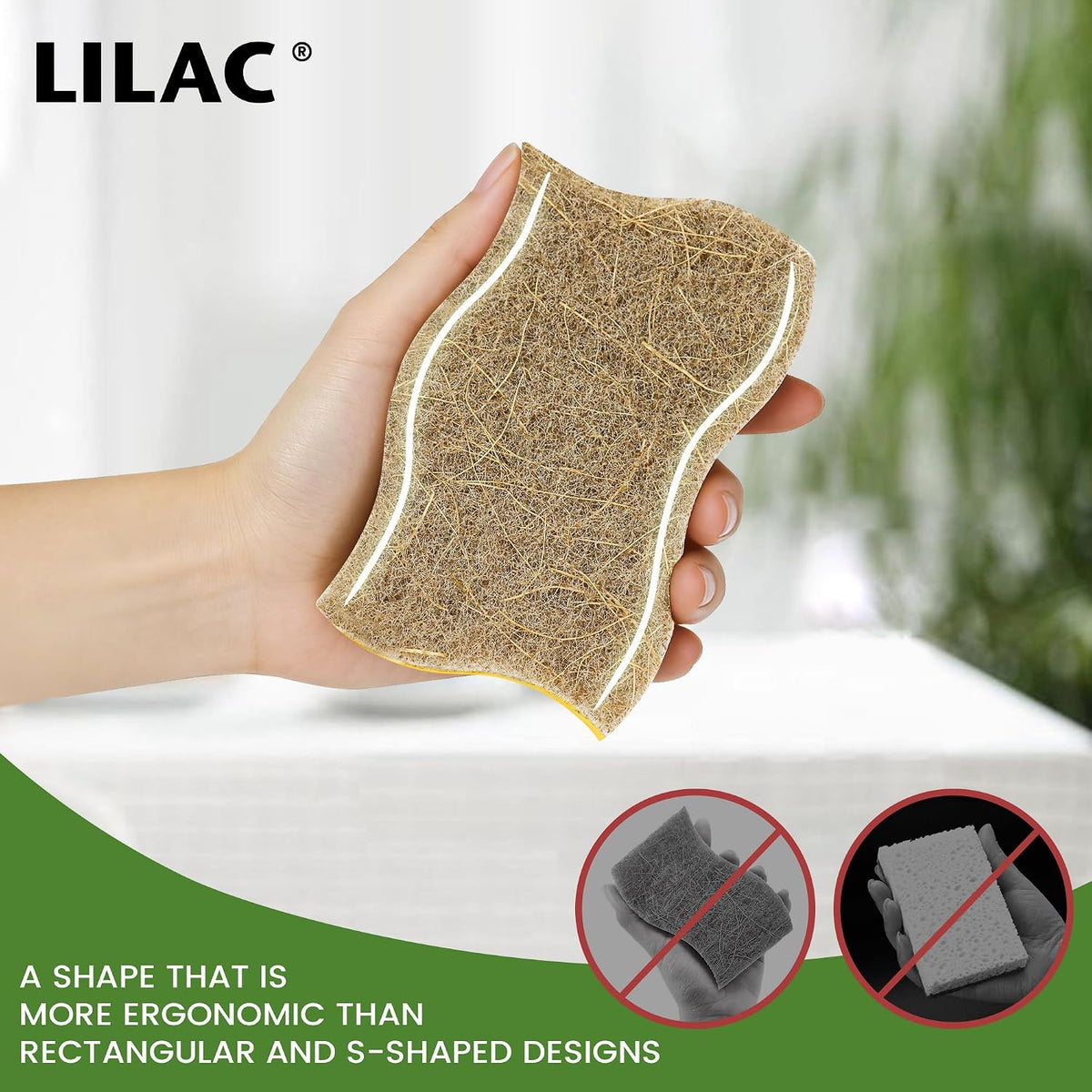 LILAC 12 Pack Natural Cellulose Sponges for Dishes - Non-Scratch Kitchen Scrub Sponges - 100% Biodegradable & Eco-Friendly Cleaning Sponges for Non-Stick Cookware, Bathroom & Household（Yellow）