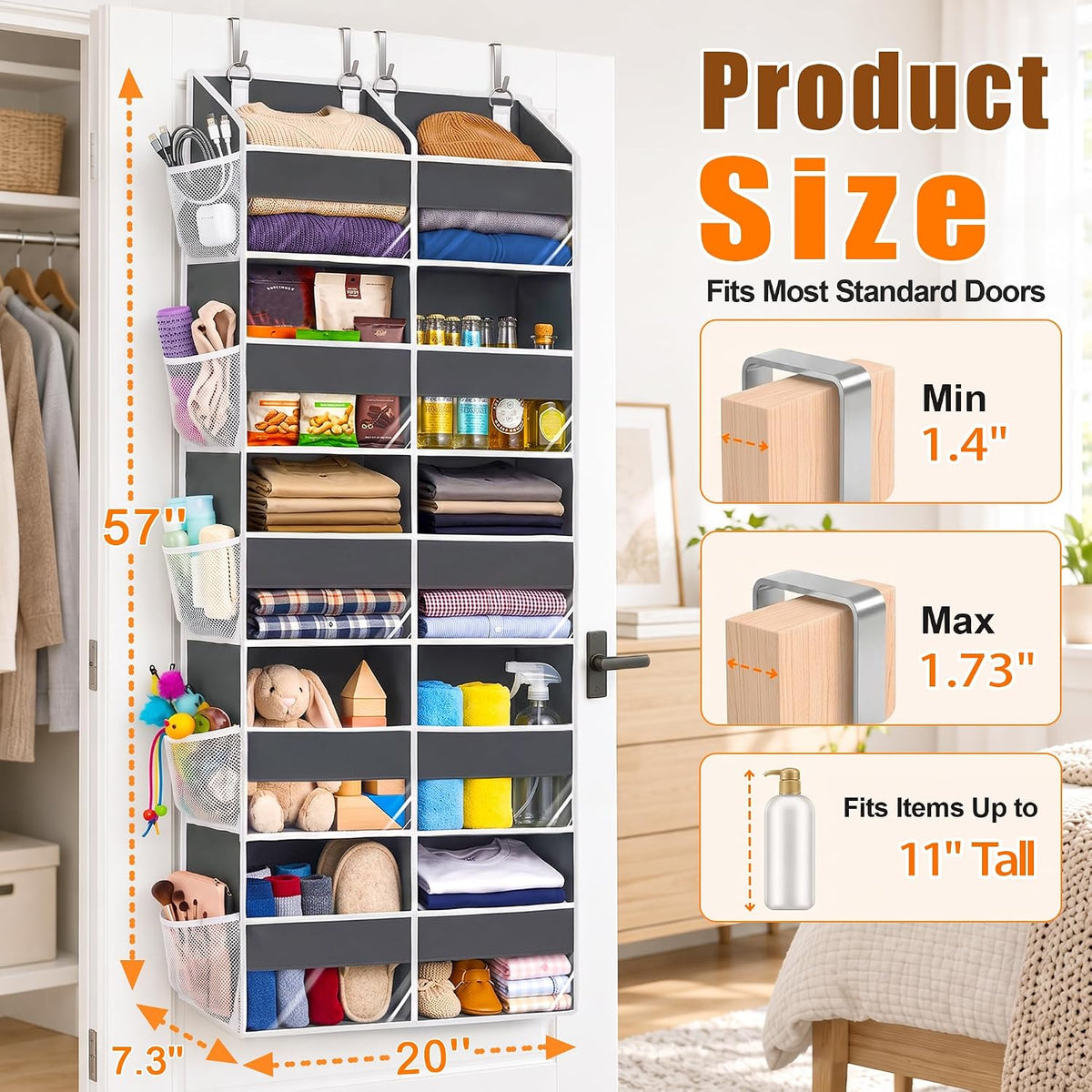 UVIAHOMI Heavy Duty Over Door Organizer 5 Tiers, 10 Front & 10 Mesh Pockets