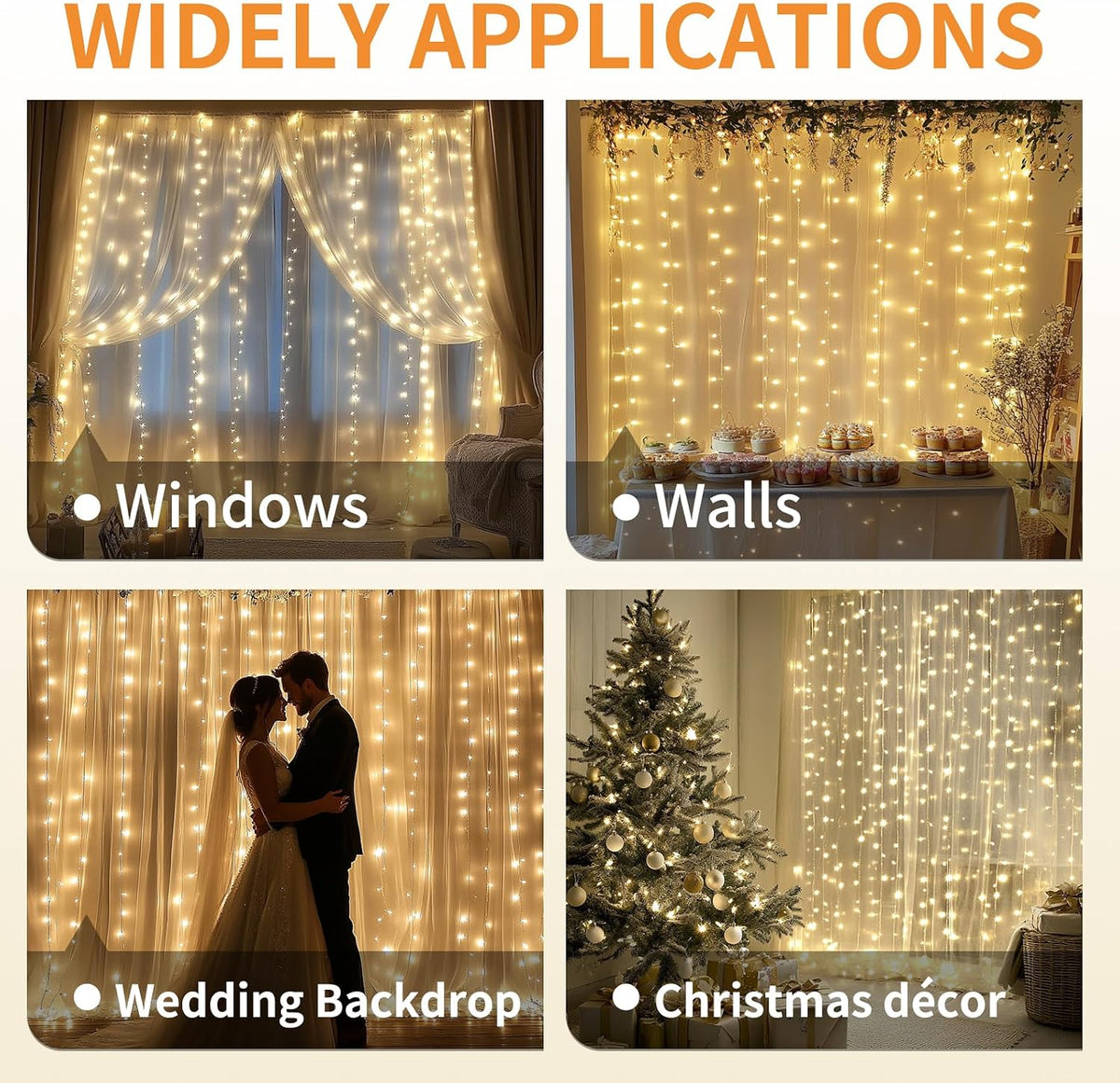 Fairy Curtain Lights, 200 LED Upgraded Tangle-Free Hanging Lights with Remote, USB Plug in String Lights for Bedroom Wall Window Wedding Party Xmas Home Décor - 9.8 x 6.6 Ft, Warm White