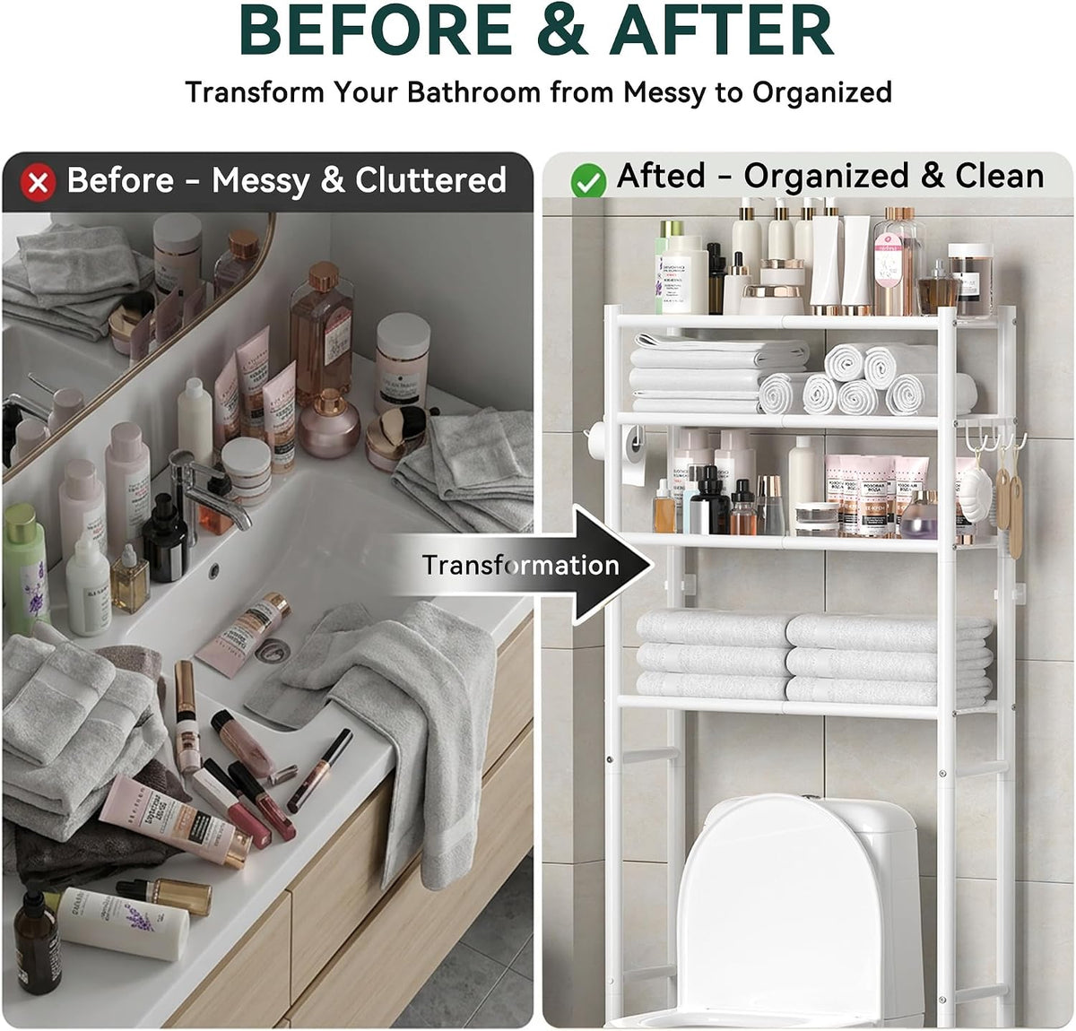 GloTika 4-Tier Over The Toilet Storage Shelves, White