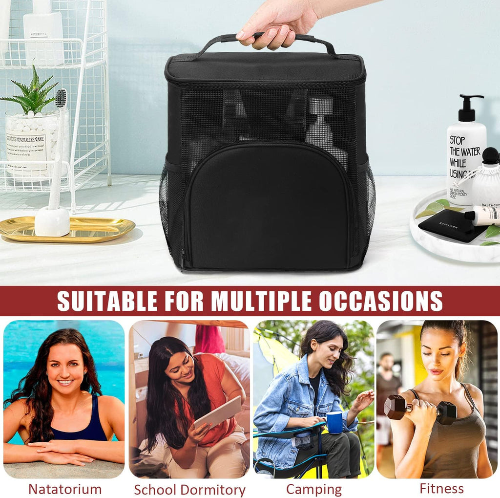 EIMMBD Hanging Shower Bag, Shower Caddy Portable Larger Capacity with Phone Storage, Upgraded Shower Tote Bag for College, Dorm,Travel, Gym, Camp, Mesh Shower Caddy for Women, Men(Black)