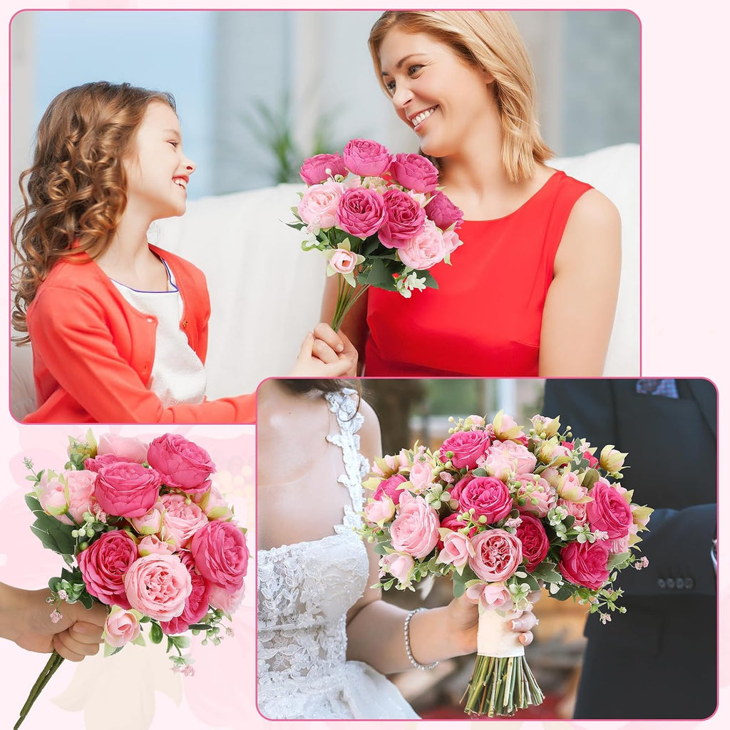 16 Pack Pink Hot Pink Peonies Artificial Flower Hydrangea Bouquet