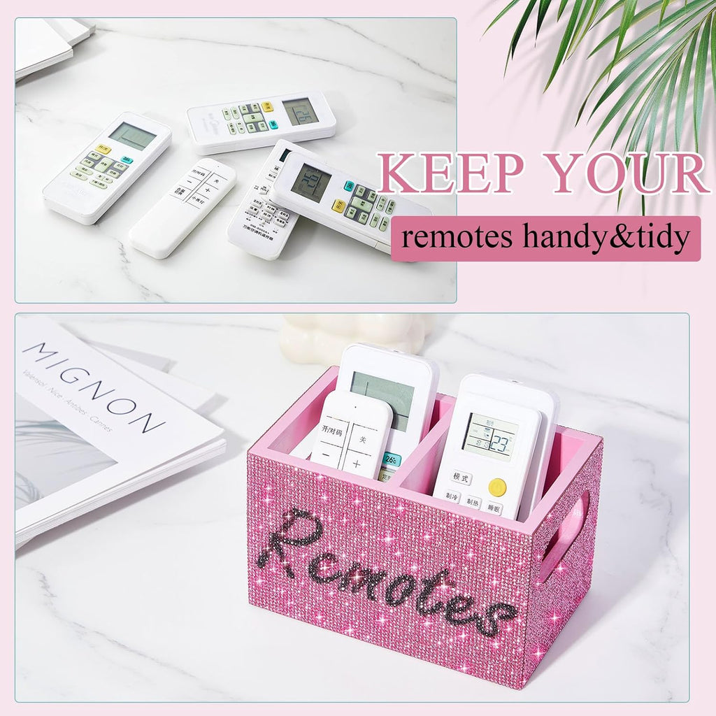 MotiMind Rhinestone Remote Control Holder,Desk Accessories for Gift, Pink