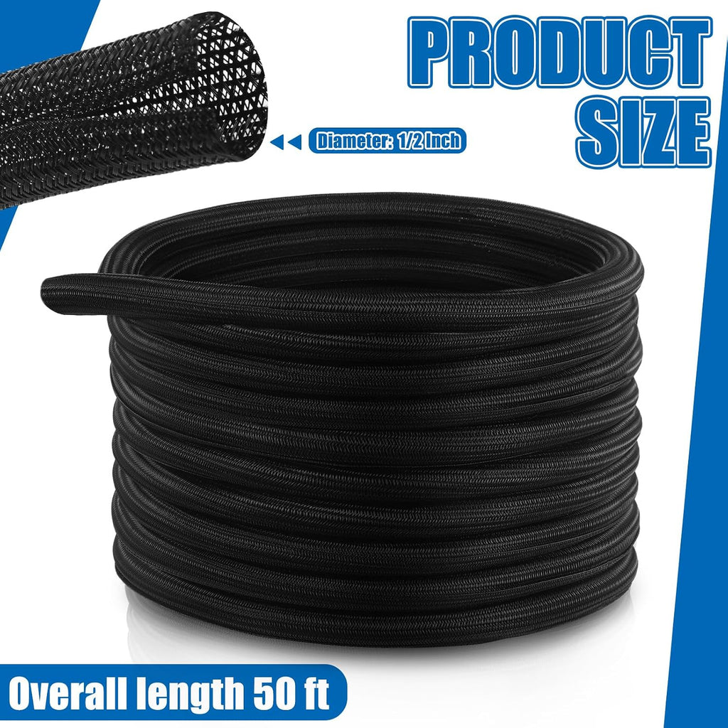 50ft Split Wire Loom Tubing Flame Retardant Braided Cable Sleeve Split