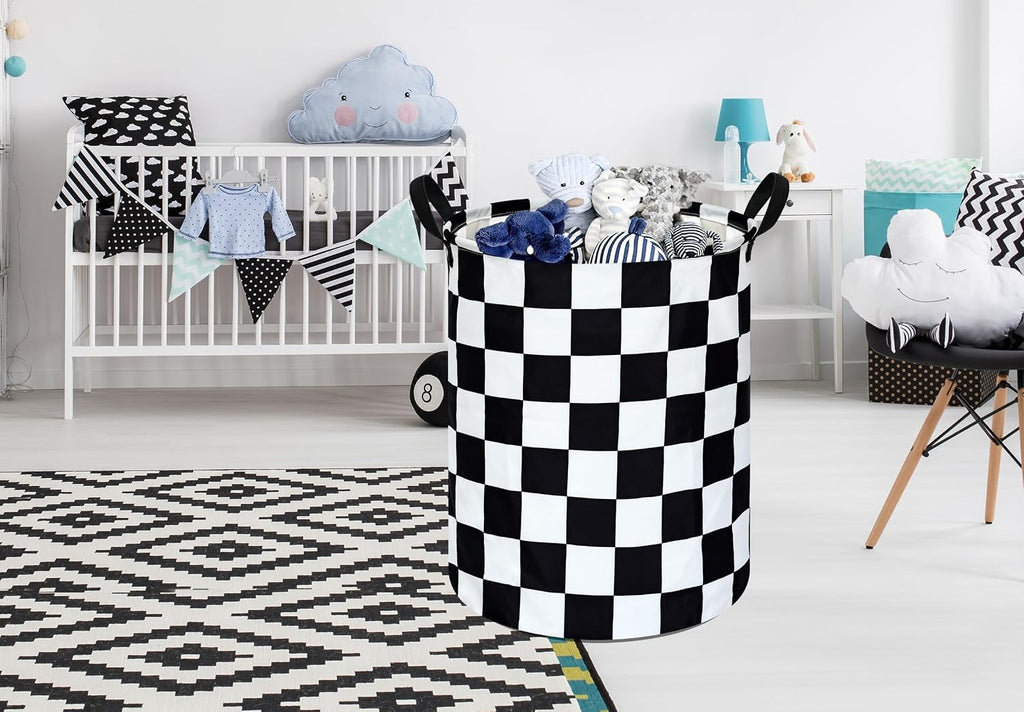 Racing Checkerboard Storage Basket for Boys Room, Foldable Laundry Hamper Organization Basket, Storage Bin, Toy Box,Gift Basket