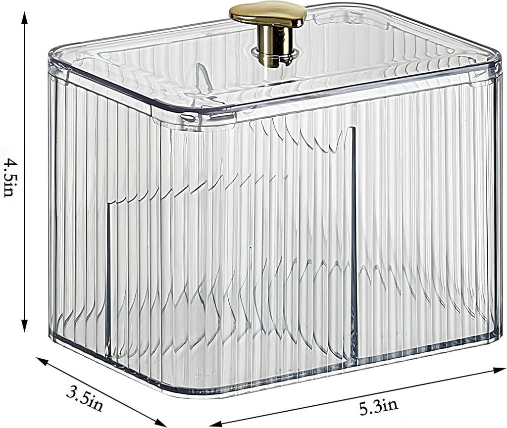 1 Pack 3-Section Clear Qtip Holder with Dustproof Lid, Bathroom Cotton Ball and Qtip Organizer, Cotton Swab Container for Vanity Canisters Jars for Countertop Storage and Organization (Clear-White)