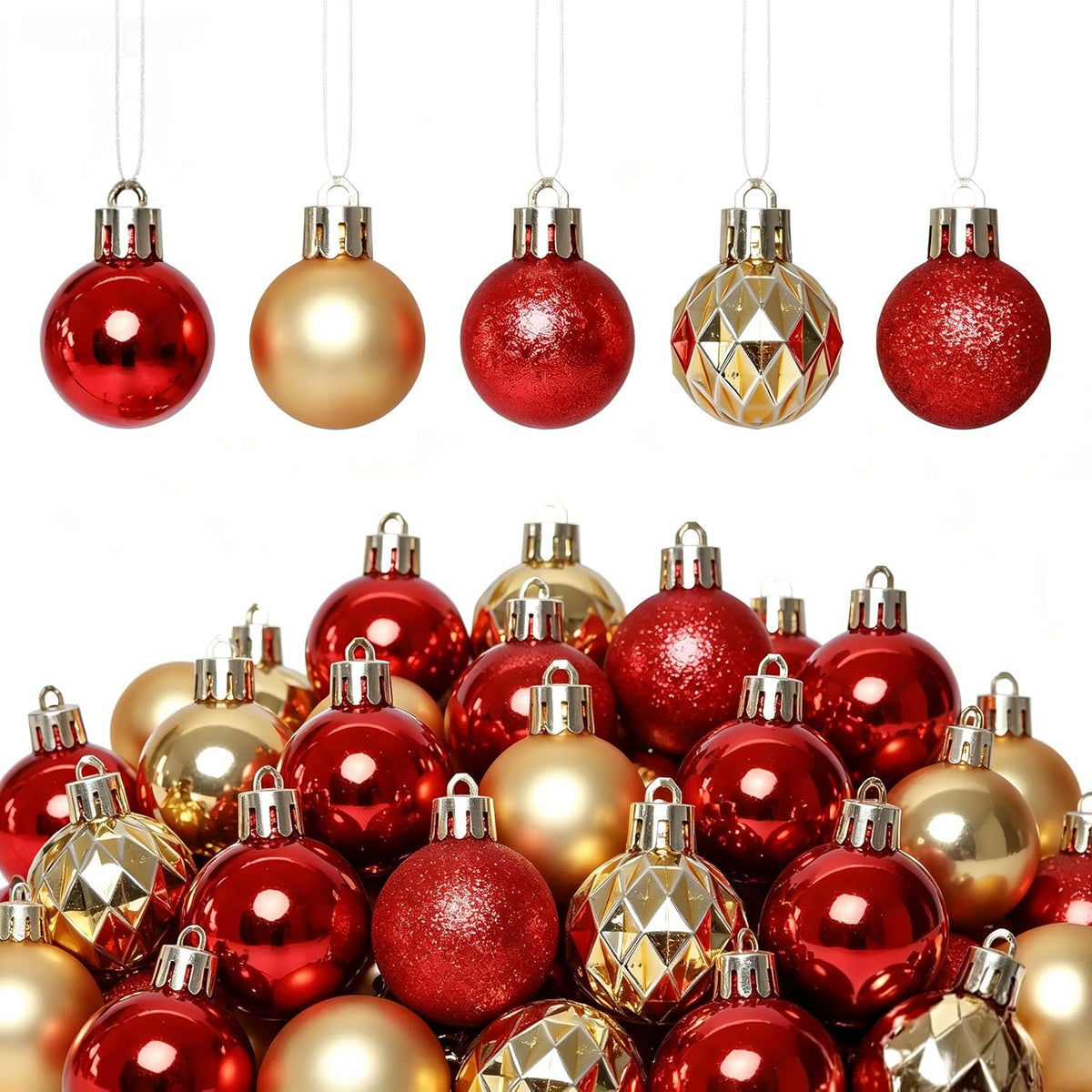 HipTree 30ct 1.18 Inch Red Gold Mini Ornaments, Xmas & Halloween Tree Decor